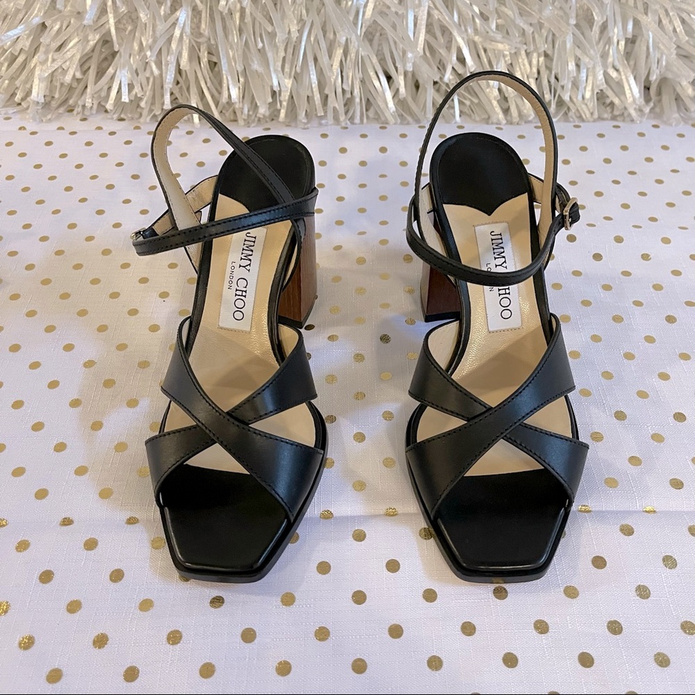 Jimmy Choo Black Joya 85mm Square Toe - Block High Heel Sandals